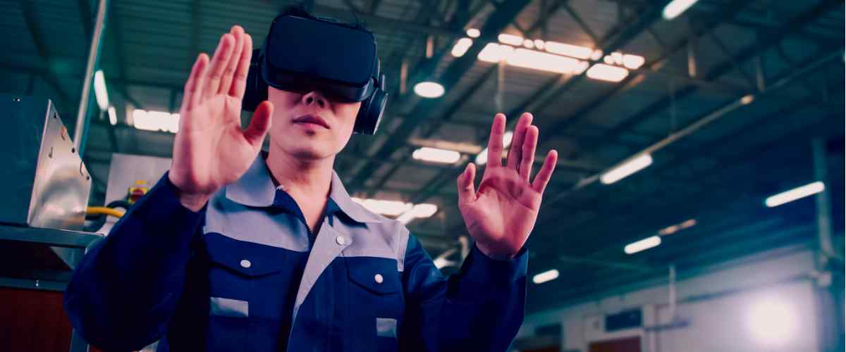 Women in boiler suit with AR/VR headset