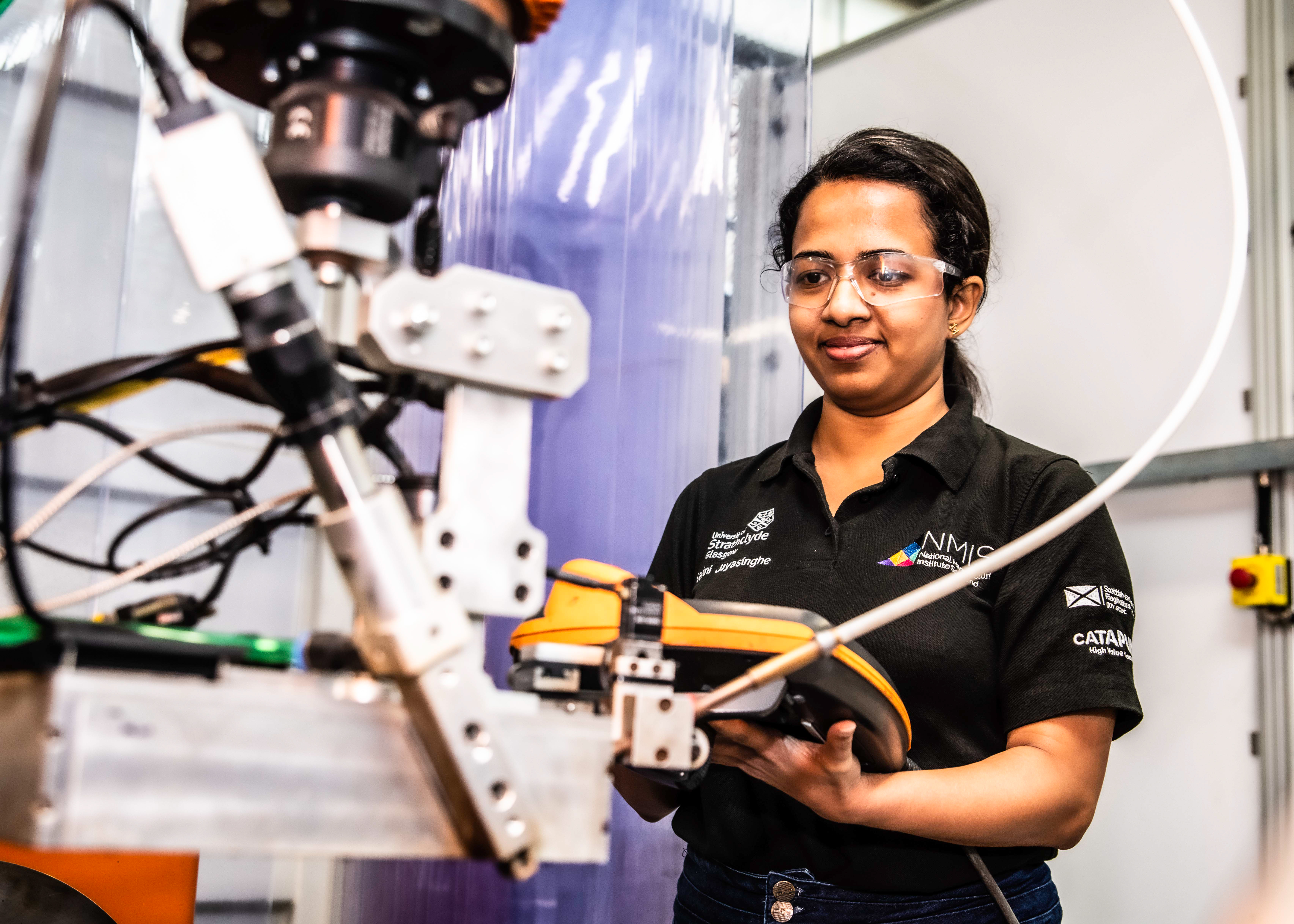 woman operating a machine